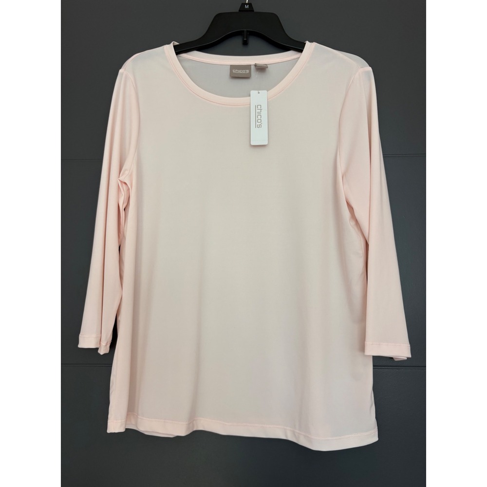 Chicos Lily Scoop 3/4 Sleeve Basic Knit Top Rosedust Pink Size 1 M 570169285 NEW